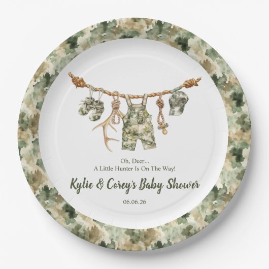 Little Hunter Duck or Deer Hunting Camo Boy ペーパープレート (正面)