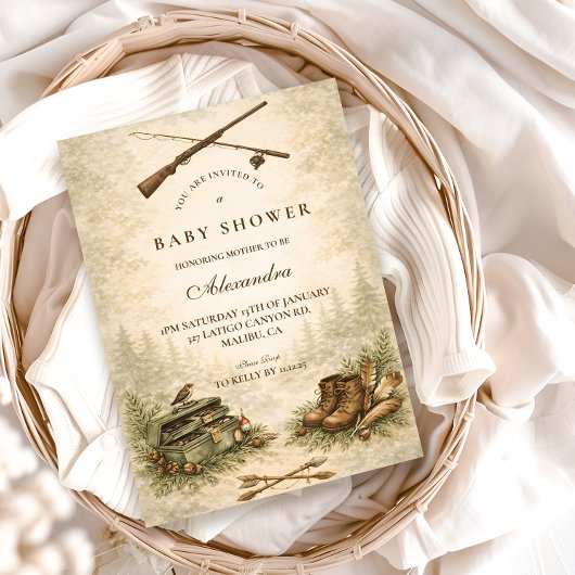 Little Hunter Woodland Adventure Baby Shower 招待状