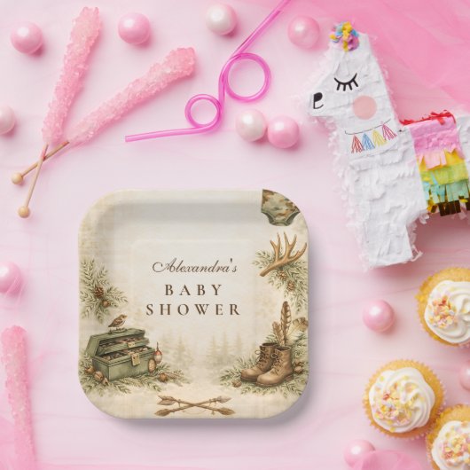 Little Hunter Woodland Keepsake Baby Shower ペーパープレート (パーティー)