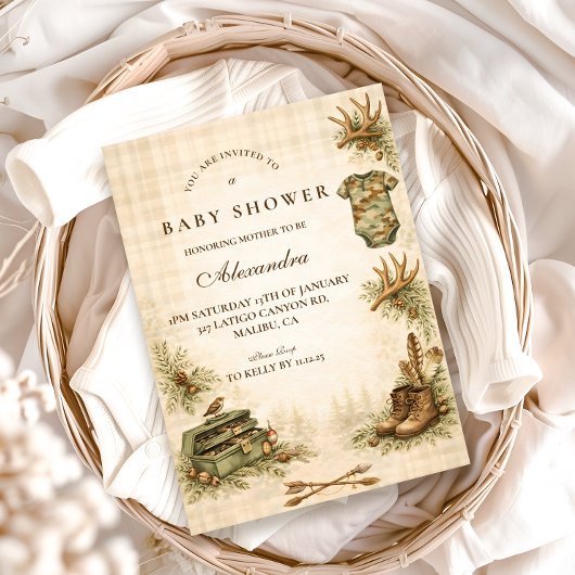 Little Hunter Woodland Keepsake Baby Shower 招待状