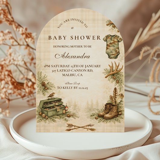 Little Hunter Woodland Keepsake Baby Shower 招待状