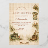 Little Hunter Woodland Keepsake Baby Shower 箔招待状 (正面)