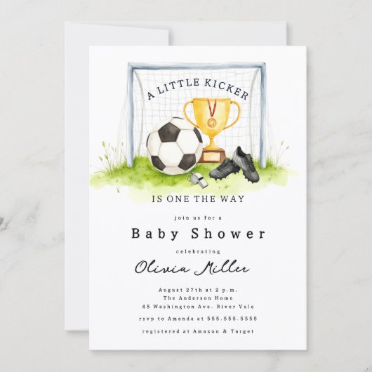 Little Kicker Soccer Baby Shower Invite 招待状 (正面)