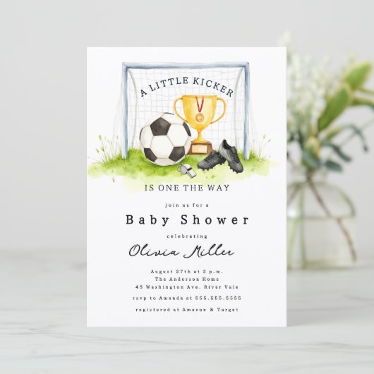 Little Kicker Soccer Baby Shower Invite 招待状 (スタンド正面)