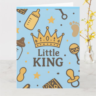 “Little King Baby Shower Banner – Blue & Gold Crow カード