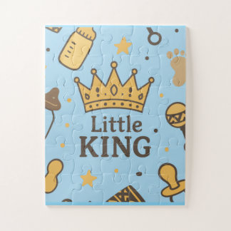 “Little King Baby Shower Banner – Blue & Gold Crow ジグソーパズル