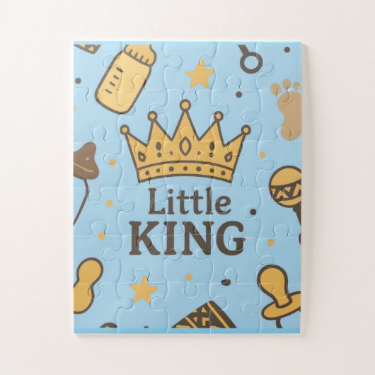 “Little King Baby Shower Banner – Blue & Gold Crow ジグソーパズル (縦)