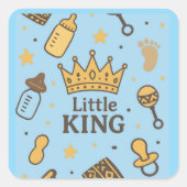 “Little King Baby Shower Banner – Blue & Gold Crow スクエアシール (正面)