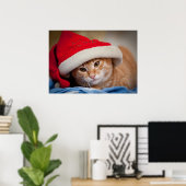 Little Kitten in Red Christmas Hat ポスター (ホームオフィス)