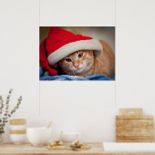 Little Kitten in Red Christmas Hat ポスター (キッチン)