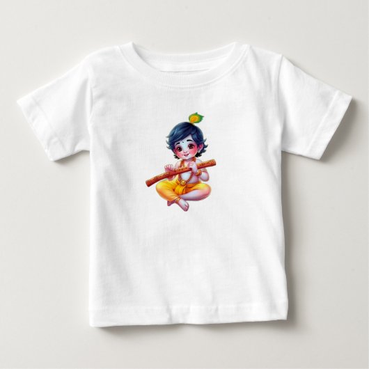 Little Krishna Playing Flute ベビーTシャツ (正面)