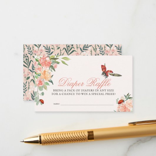 Little Lady Ladybug Roses Diaper Raffle Ticket エンクロージャーカード (正面/裏面インサイチュ)