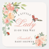 Little Lady Ladybug Roses Girl Baby Shower スクエアシール (正面)