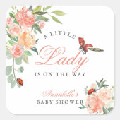 Little Lady Ladybug Roses Girl Baby Shower スクエアシール (正面)