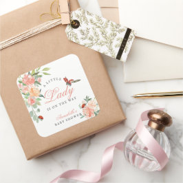 Little Lady Ladybug Roses Girl Baby Shower スクエアシール
