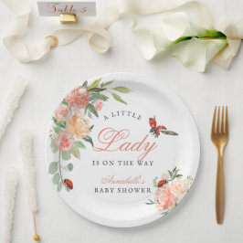 Little Lady Ladybug Roses Girl Baby Shower ペーパープレート