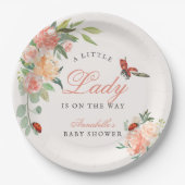 Little Lady Ladybug Roses Girl Baby Shower ペーパープレート (正面)