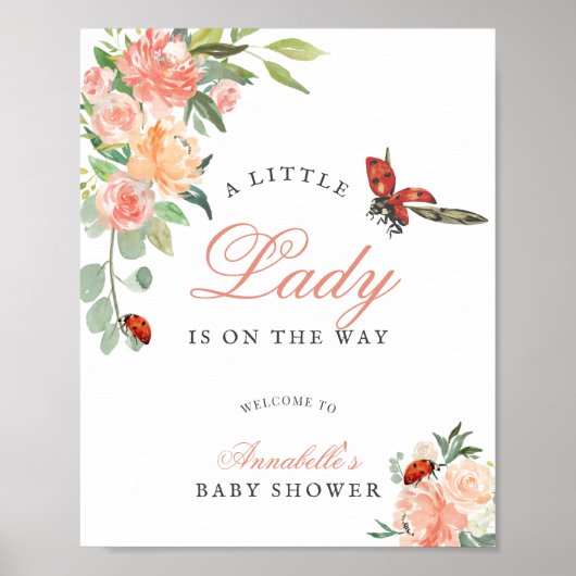 Little Lady Ladybug Roses Girl Baby Shower ポスター (正面)