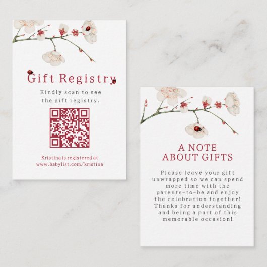 Little Ladybugギフトエレガント登録ベビーシャワー エンクロージャーカード (正面/裏面)