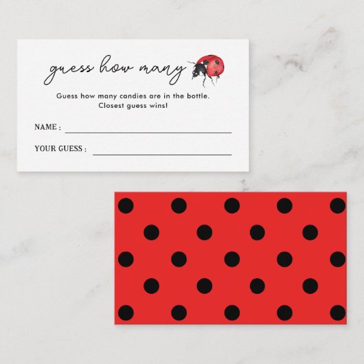 Little Ladybug Baby Shower Guess How Many Game エンクロージャーカード (正面/裏面)