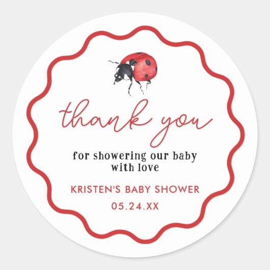 Little Ladybug Baby Shower Thanks You Visives ラウンドシール (正面)