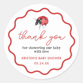 Little Ladybug Baby Shower Thanks You Visives ラウンドシール