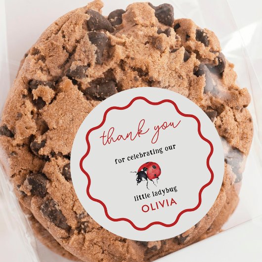 Little Ladybug Birthday Party Thank You ラウンドシール