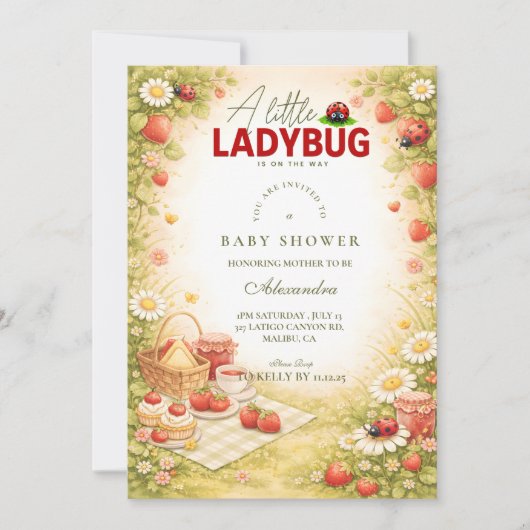 Little Ladybug Garden Baby Shower 招待状 (正面)