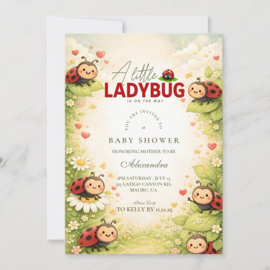 Little Ladybug Garden Celebration Baby Shower 招待状 (正面)