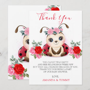 Little Ladybug Girl Baby Shower Thank You サンキューカード