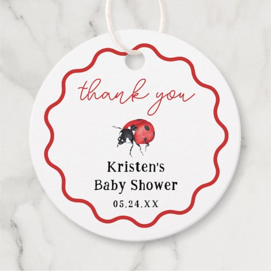 Little Ladybug Girl Baby Shower Thanks Beying Visi フェイバータグ (正面)
