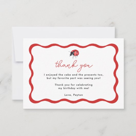 Little Ladybug Girl Birthday Party Thank You サンキューカード (正面)