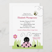 Little Ladybug (Pink)ベビーシャワー5x7 招待状 (正面/裏面)