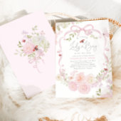 Little Ladybug Pink Bow Wildflower Baby Shower 招待状