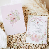 Little Ladybug Pink Bow Wildflower Baby Shower 招待状