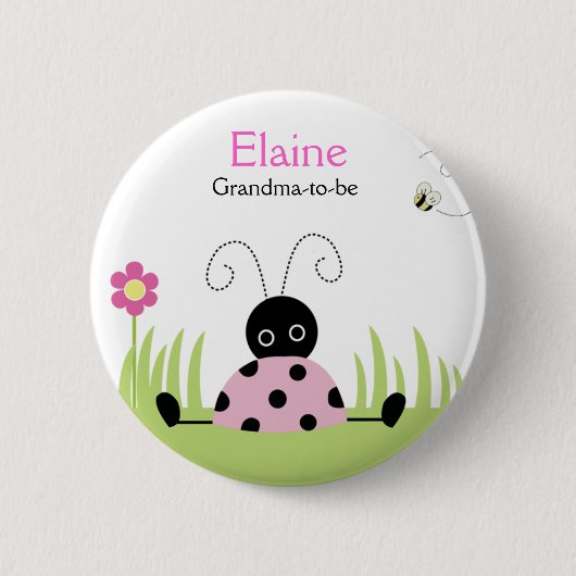 Little Ladybug Pink NAMEタグボタンパーソナライズされた 缶バッジ (正面)