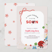 Little Ladybug Red Bow Floral Baby Shower 招待状 (正面/裏面)