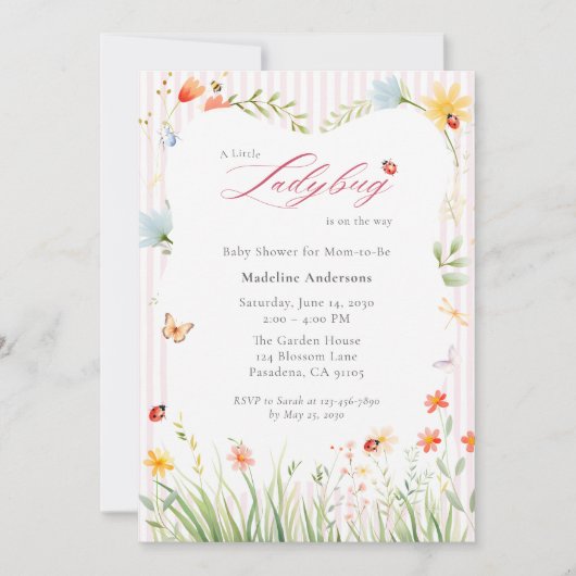 Little Ladybug Wildflower Baby Shower 招待状 (正面)