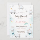 Little Lamb Sheeps Cloud Stars Baby Shower  招待状 (正面)