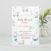 Little Lamb Sheeps Cloud Stars Baby Shower  招待状 (スタンド正面)