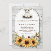 Little Lamb Sunflower Rustic Baby Shower 招待状 (正面)