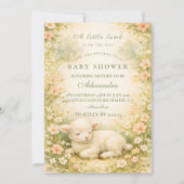 Little Lamb Wildflower Frame Baby Shower 招待状 (正面)