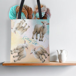 Little Lambs Knitting Life Yarn or Project Bag トートバッグ