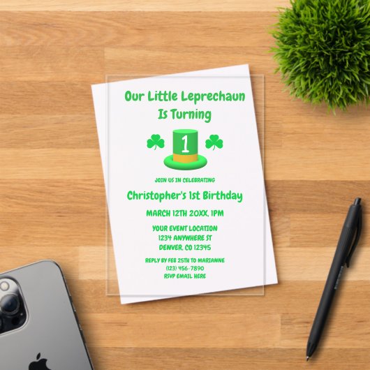 Little Leprechaun 1st Birthday アクリル招待状 (インサイチュ (招待状))
