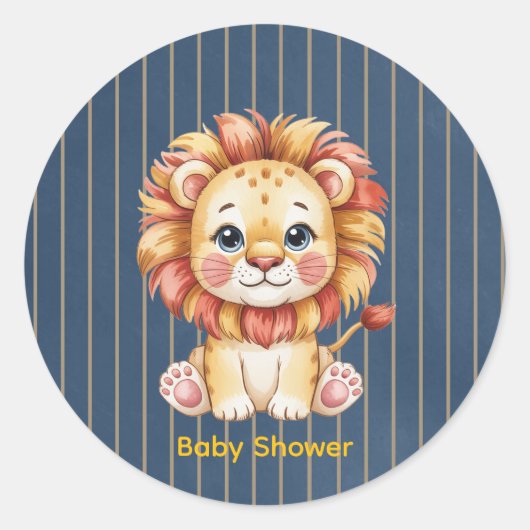 Little Lion Boy Baby Shower ラウンドシール (正面)