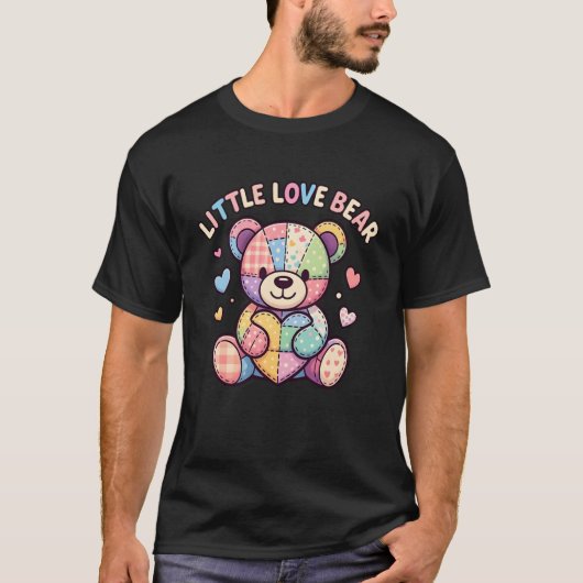 Little Love Bear Cute Patchwork Teddy Stitched Hea Tシャツ (正面)