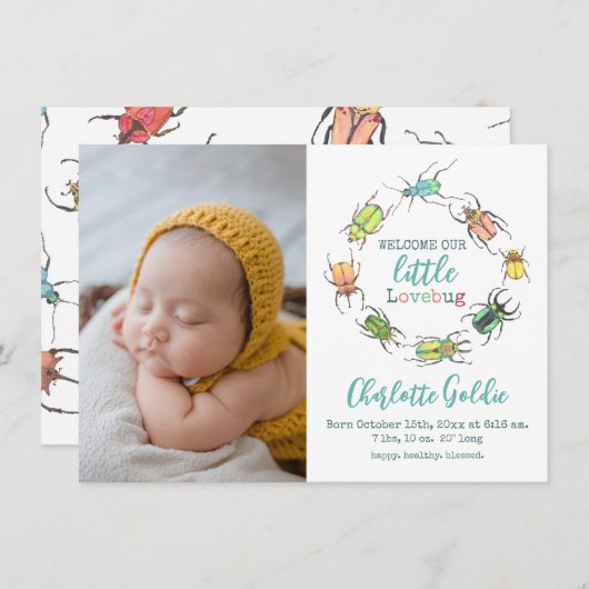 Little Love Bugベビー告知フォトカード サンキューカード (正面/裏面)