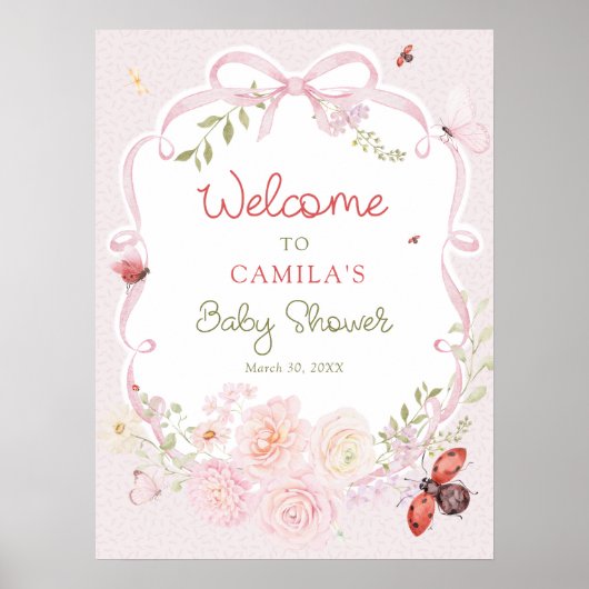 Little Love Bug Bloom Baby Shower Welcome  ポスター (正面)