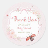 Little Love Bug Bloom Pink Baby Shower Thank you ラウンドシール (正面)