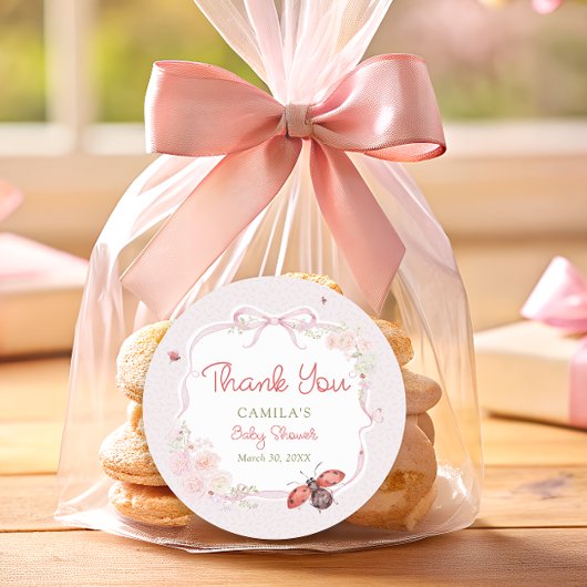 Little Love Bug Bloom Pink Baby Shower Thank you ラウンドシール